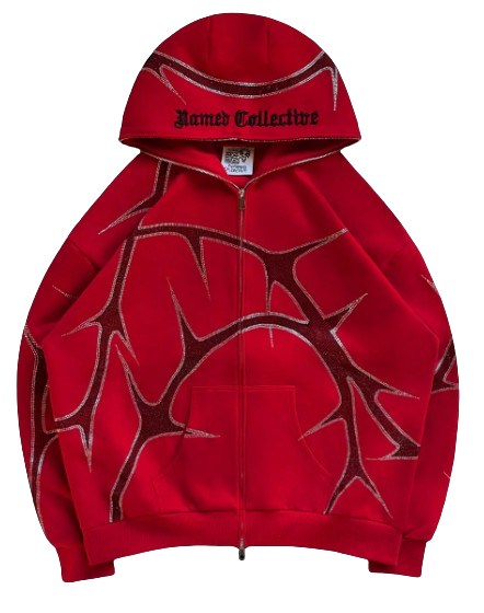 THORN RHINESTONE ZIP HOODIE RED