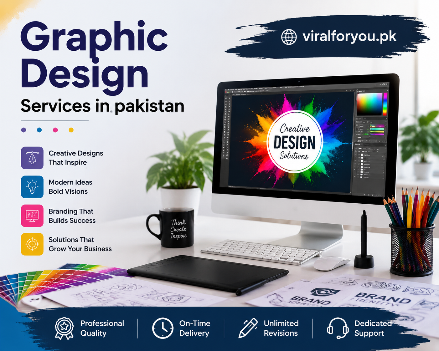 Professional graphic design services in Pakistan helping businesses build a strong brand identity and achieve long-term growth.